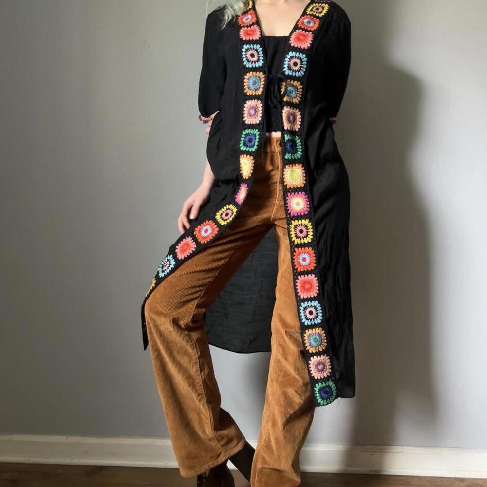 Boho crochet longline cardigan wrap